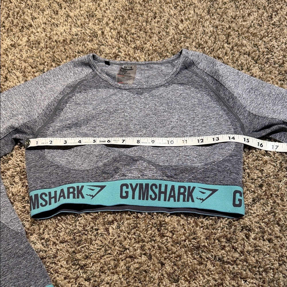 Gymshark Heather Gray and Teal Long Sleeve Crop Top - Picture 6 of 8